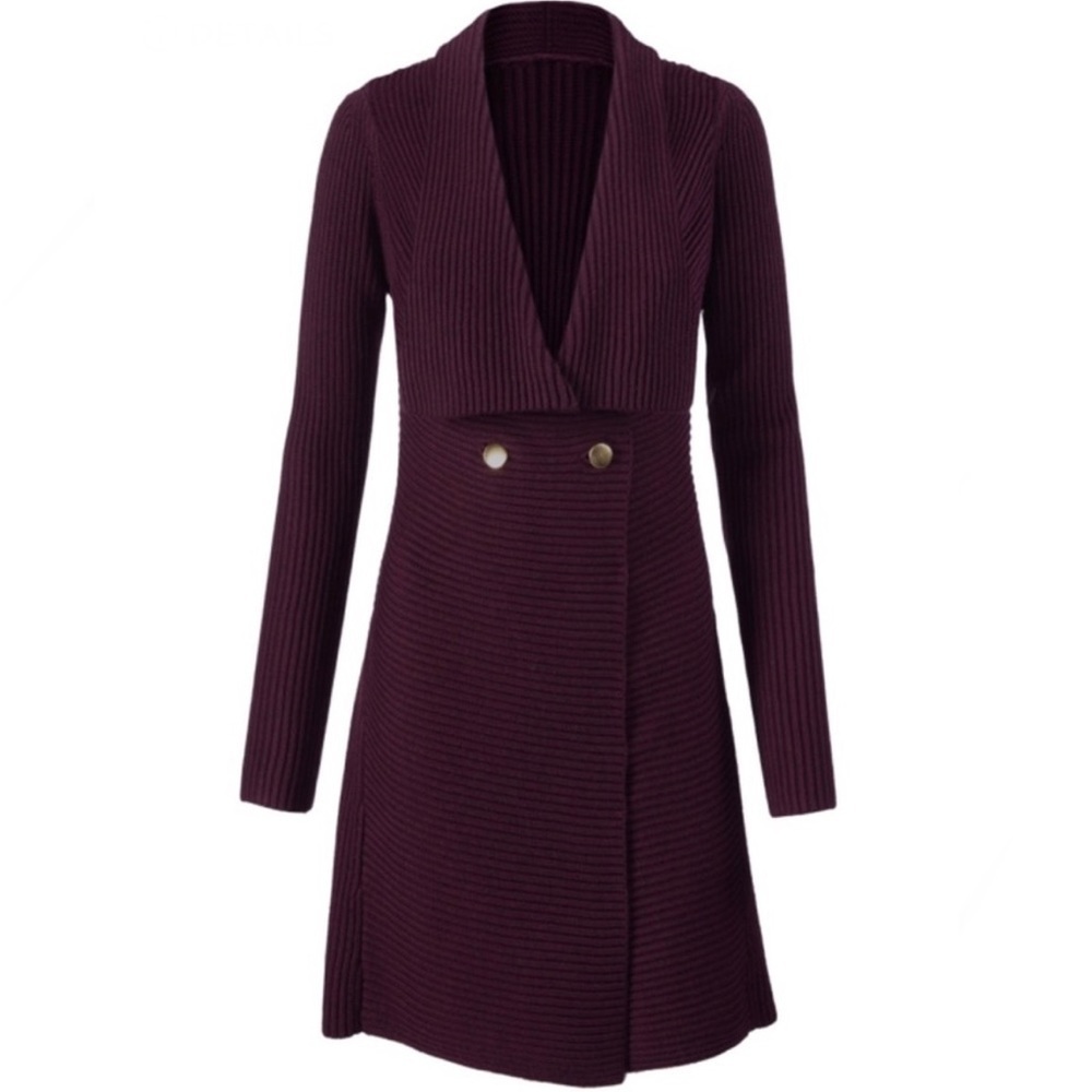 CAbi Deep Plum Ribbed Knit Coatigan